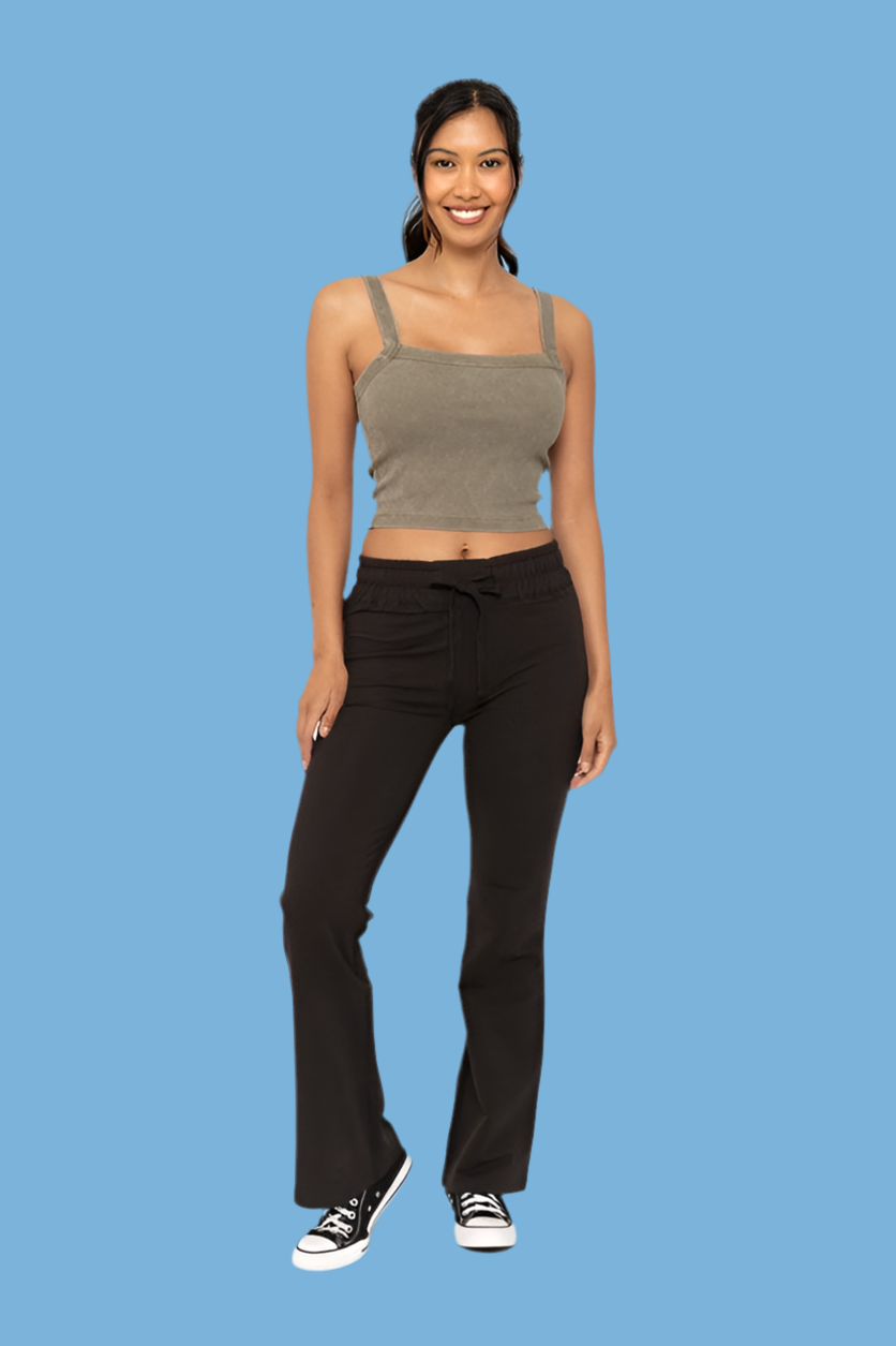 Mono B Drawstring Flared Pants in Black